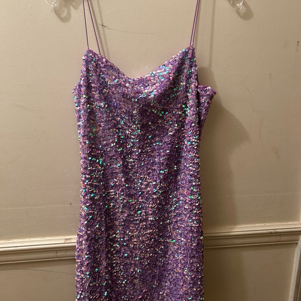 Purple Sequin Spaghetti Strap Dress